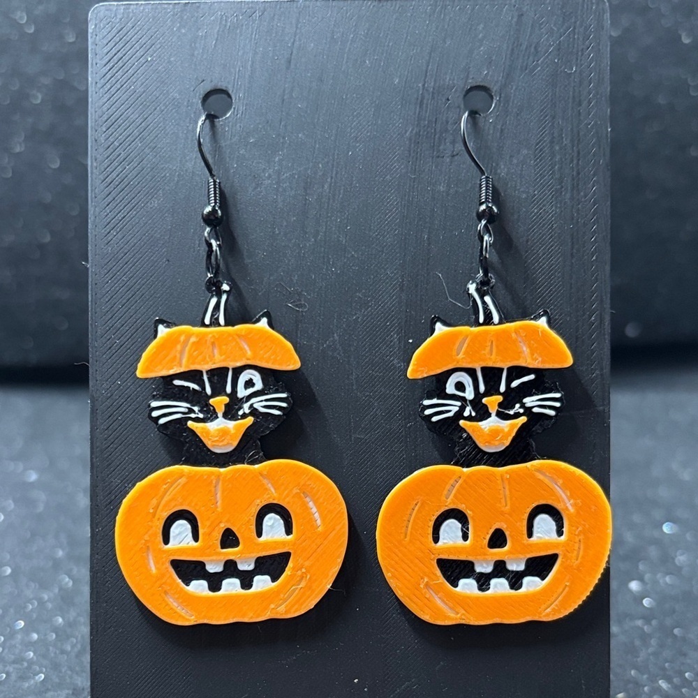 Pumpkin Cat Halloween Earrings 🎃🐱🖤